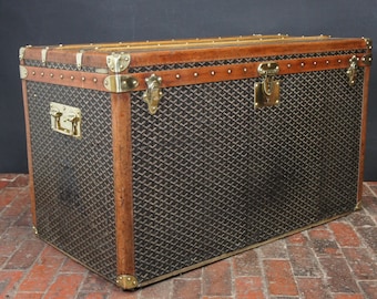 Impressive Huge Antique Goyard Steamer Trunk Tray & Liner