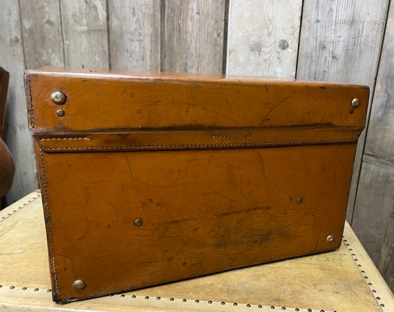 Antique English Luxury Leather Hatbox Suitcase, S… - image 4