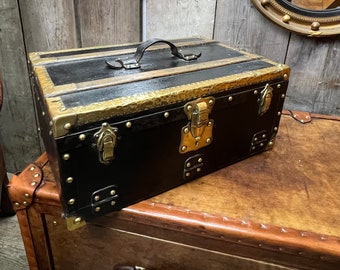 Unusual Antique Brass Bound Picnic Travel Box, Luxury Luggage