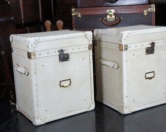 White Luxury Leather Handmade End Table Trunks