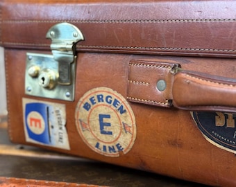 Quality English hide leather travel suitcase luggage labels Bergen line