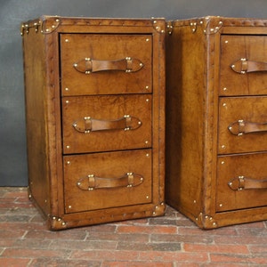 Luxury Handmade Tan Leather Large Occasional Side Table Draws Vanities Night Stands Bedroom Furniture