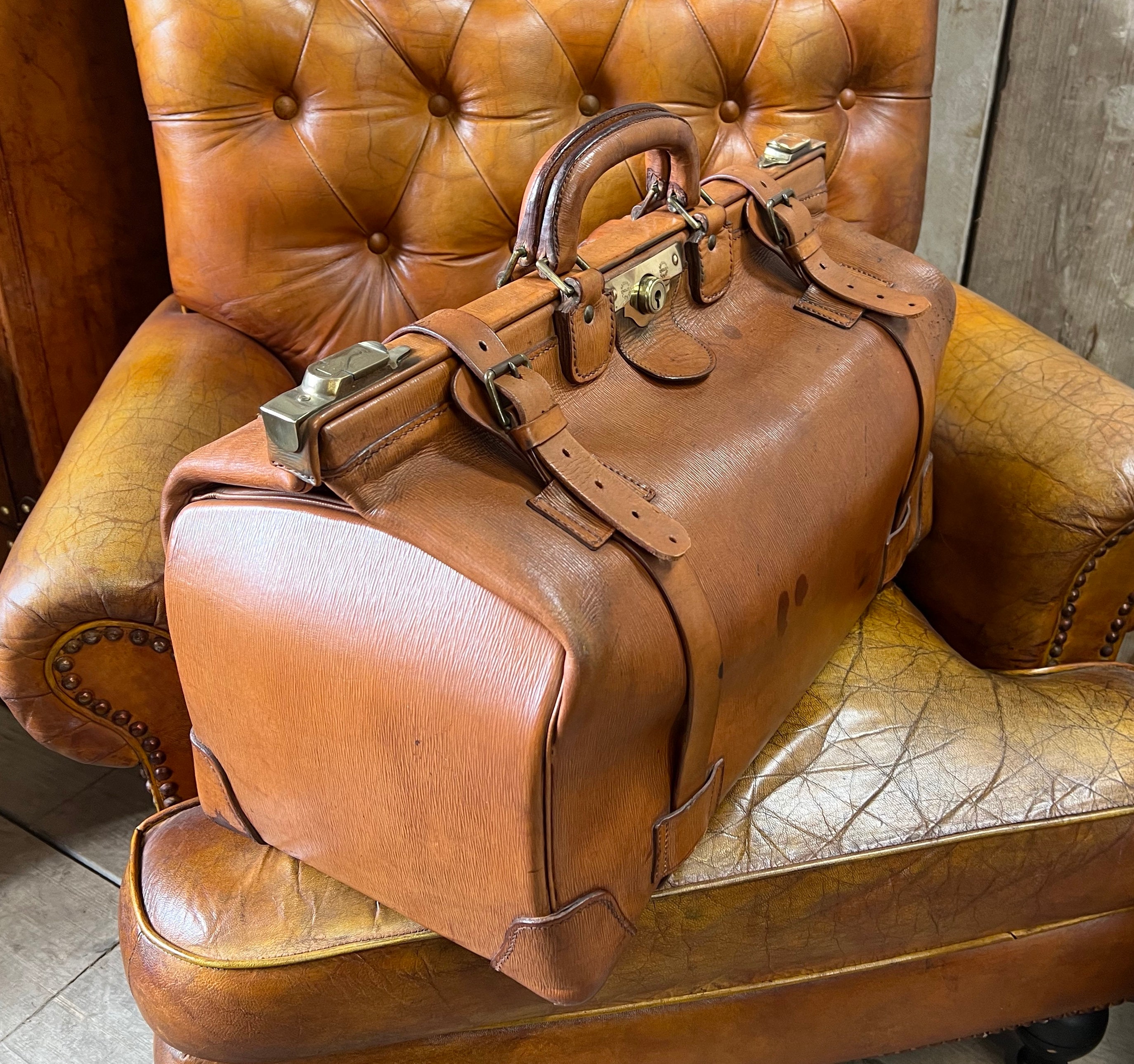 Antique Small Gladstone Bag Croc Leather, 1890s