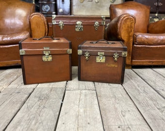 Heavily Brassed Antique French Travel Trunk Hat Box Chest Home Decor