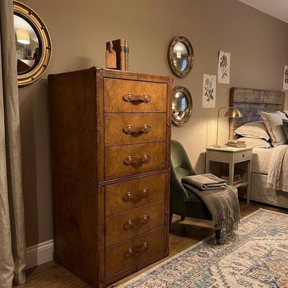 Custom Leather Tall Boy Dresser - Luxury English Handmade Furniture - Etsy  Israel