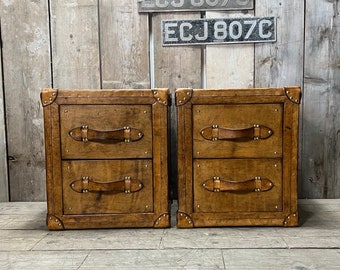 Hand Dyed English Hand Made Tan Leather Vanities Nights Stands Draw Trunks Bedroom Decor Furniture