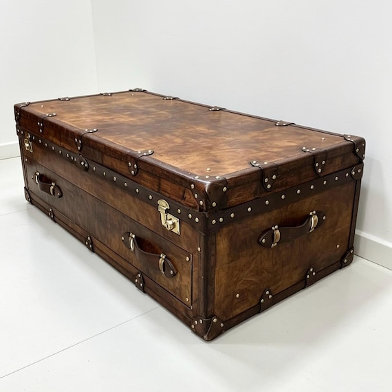 Heirloom Leather Trunk Coffee Table English Artisan Vegetable Tan Storage Chest
