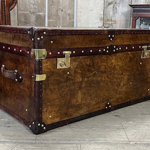 Luxury Handmade English Leather Hand Dyed Coffee Table Trunk, Room Decor