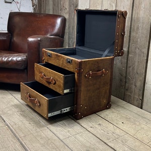 Leather Luxury  Hand Dyed Top Grain Side Table Draw Compendium