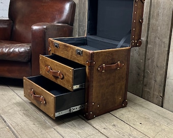 Leather Luxury  Hand Dyed Top Grain Side Table Draw Compendium