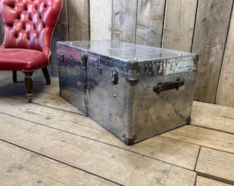 Antique original aluminium aviation trunk - vintage travel storage