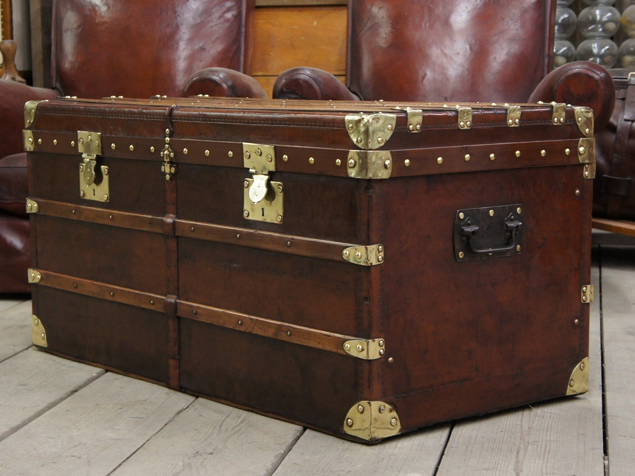Leather cheap travel trunk