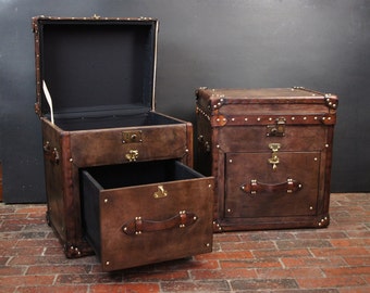 Handmade English Antique Leather End Tables