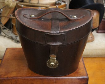 English Antique Victorian Solid leather Bucket hatbox