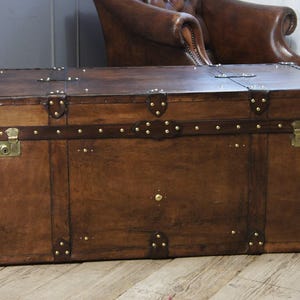 Heirloom Leather Trunk Coffee Table English Artisan Vegetable Tan Storage Chest Bild 11
