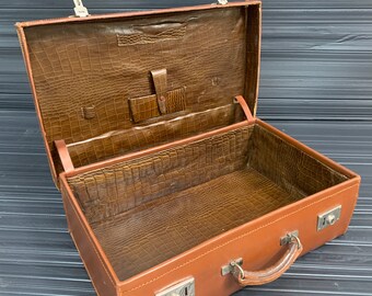 Antique Solid Leather Osilite Trunk Suitcase by H.J. Cave 19th C