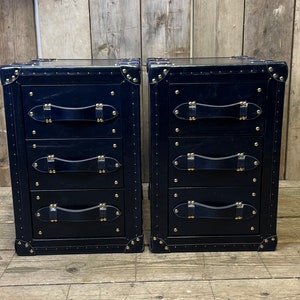 Handcrafted Dark Navy Blue Luxury Bedside Leather Nightstands zdjęcie 4