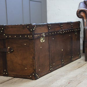 Heirloom Leather Trunk Coffee Table English Artisan Vegetable Tan Storage Chest Bild 7
