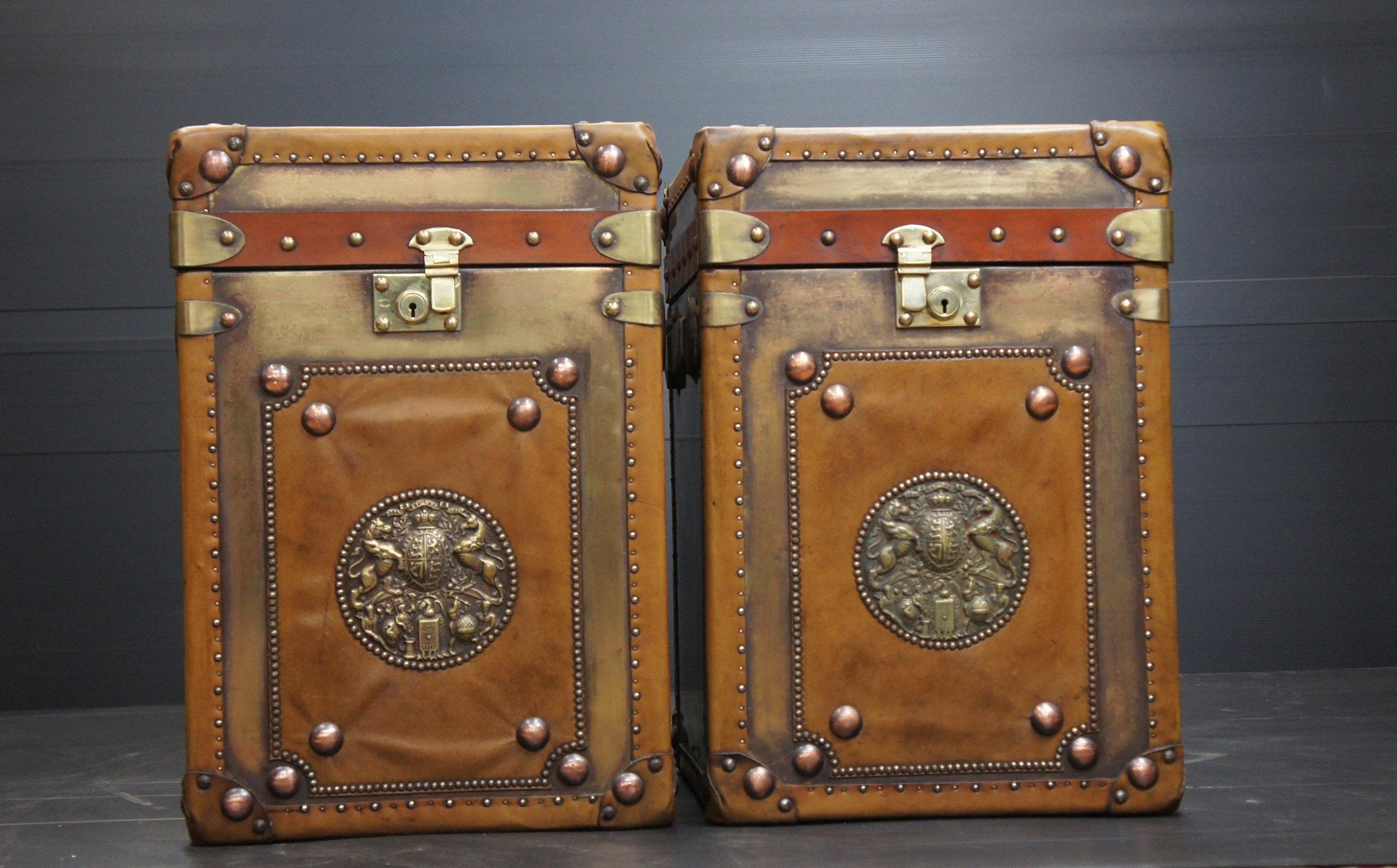 Handmade English Aged Brass Metal Trunks with Antique Tan Etsy