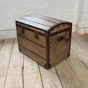 Antique Woven Fabric Steamer Trunk, Travel Chest , Room Decor , Home Interiors