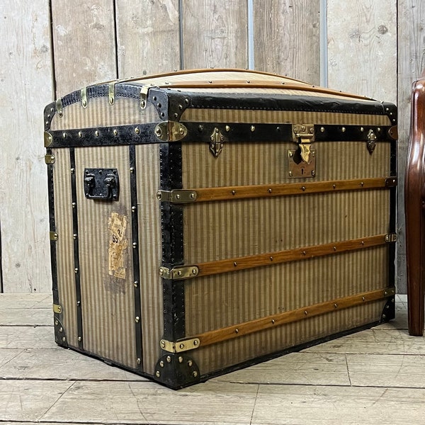 Antique Woven Fabric Steamer Trunk Circa 1880s