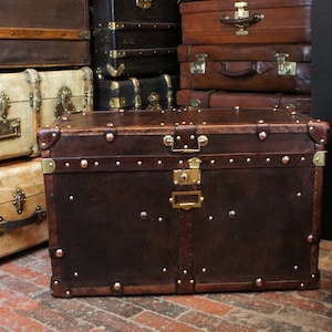 English Leather Campaign Chest Coffee Table Trunk
