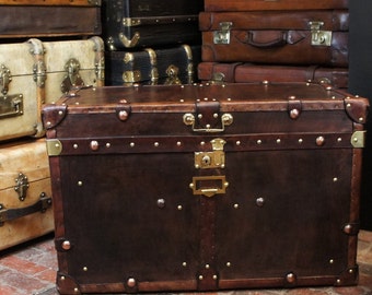 English Leather Campaign Chest Coffee Table Trunk