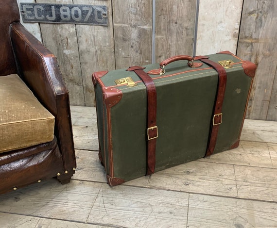 Huge Vintage Green Canvas Travel Case 