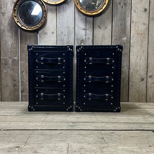 Handcrafted Dark Navy Blue Luxury Bedside Leather Nightstands zdjęcie 2