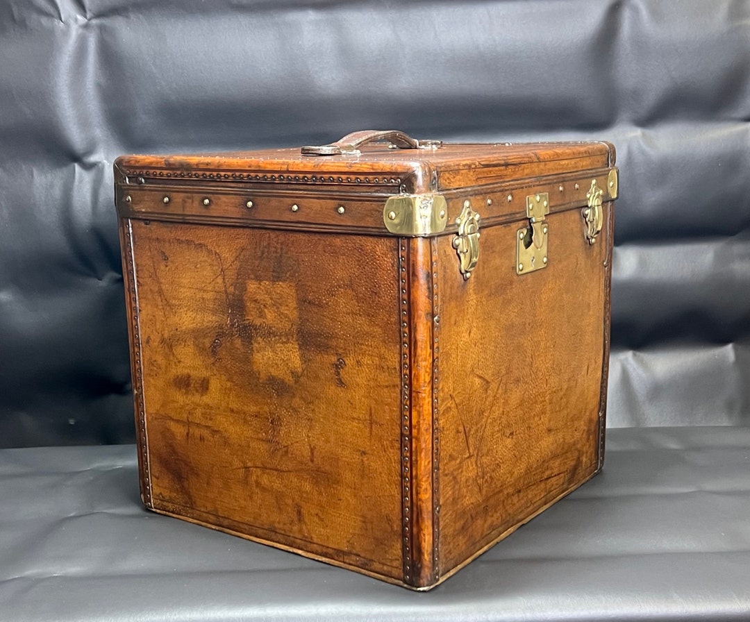 Antique French Luxury Leather Hat Box Suitcase, Leather Luggage Etsy
