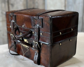 English Antique Victorian Portmanteau Travel Suitcase