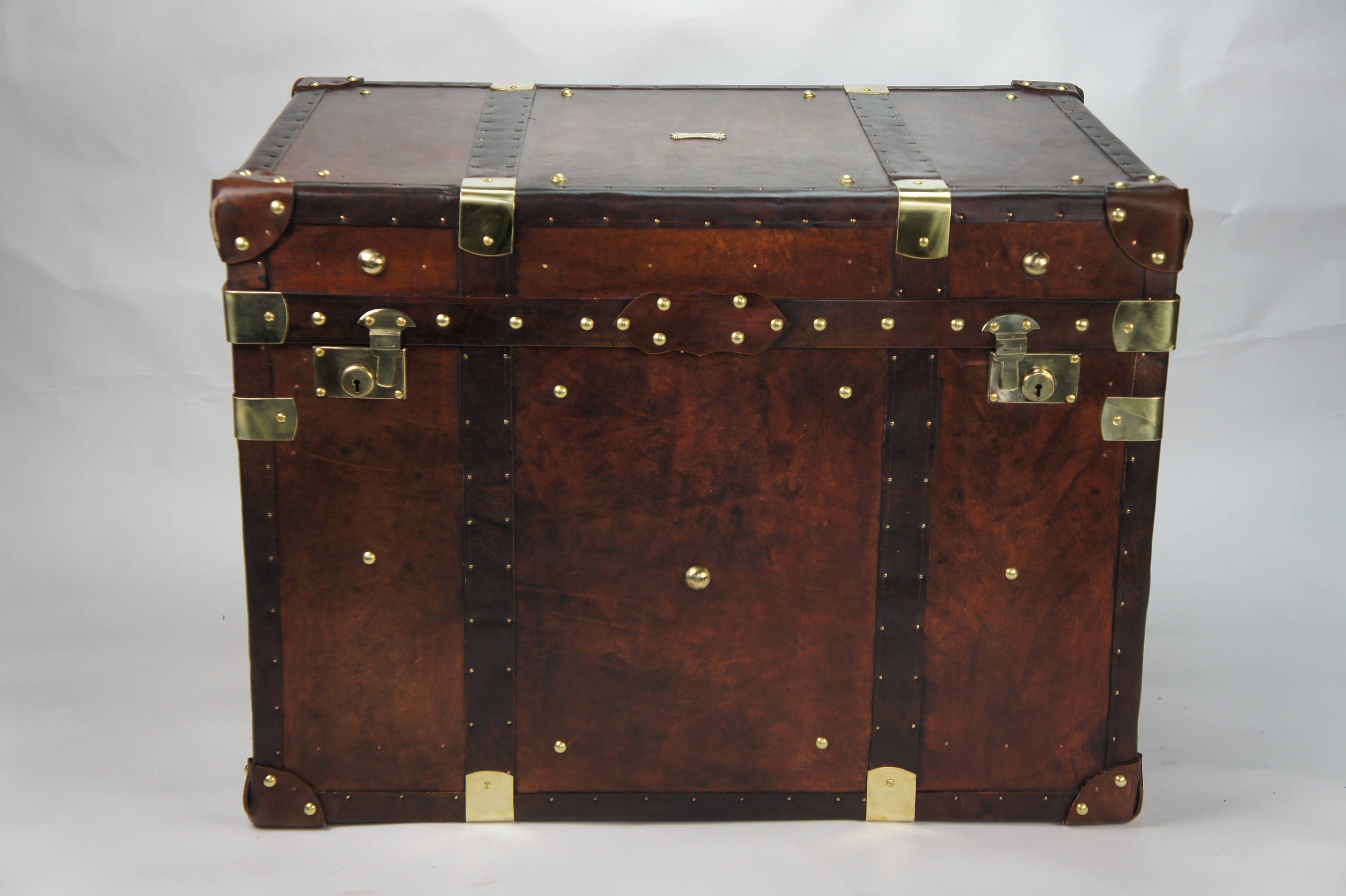 Finest English Large Leather Steamer Trunk Coffee Table Etsy