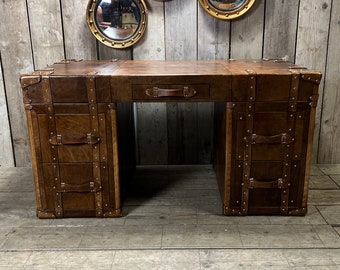 Luxury Hand Dyed Colonial Style Leather Office Desk