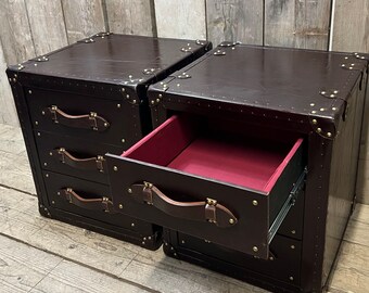 English handmade bespoke dark brown nightstands draws bedroom decor end tables trunks