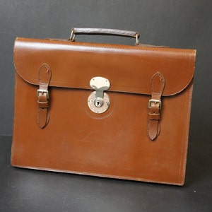 Porte-documents anglais sur mesure vintage en cuir et chrome