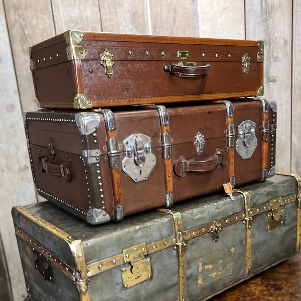 Vintage Travel Trunk with Aluminium Fittings & Keys Luxury Travel Trunk Chest Coffee Table