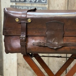 Victorian Solid Leather Antique Portmanteau Travel Trunk