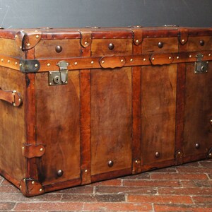 English Handmade Tan Leather Vintage Inspired Coffee Table Trunk image 2