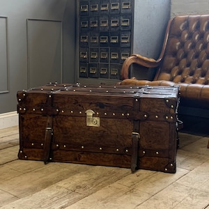 English Leather Belted Coffee table Trunk