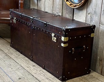 Luxury blanket box - custom English made - large hand dyed leather chest