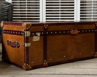 Leather storage trunk