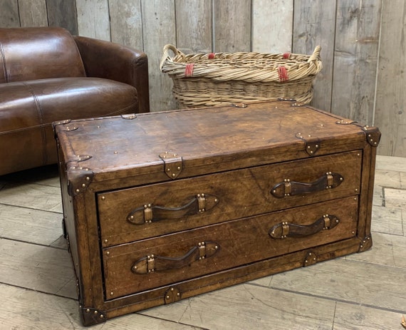Leather Coffee Table Trunk Room Decor Home Interiors Etsy