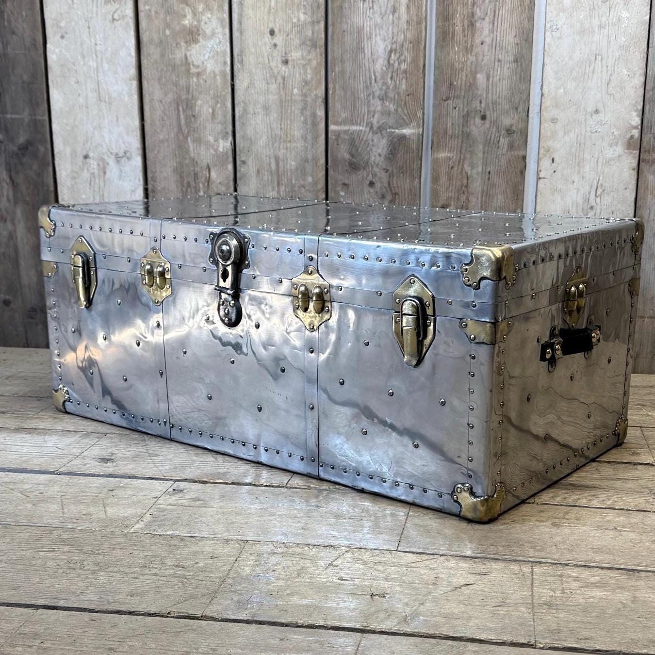 Aluminium and Brass Vintage Travel Trunk - Etsy