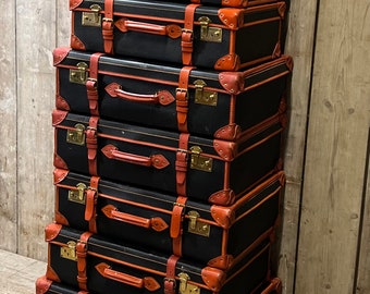 Luxury Papworth Travel Suitcases Black & Red Leather Luxury Travel Priced Individually