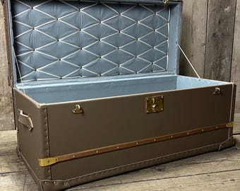 Luxury Taupe Leather Storage Chest - custom English trunk