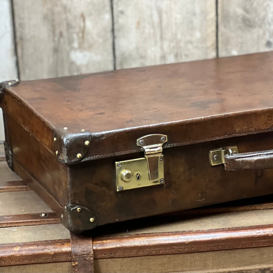 Moynat Chestnut Antique Luxury Leather Travel Suitcase, Vintage