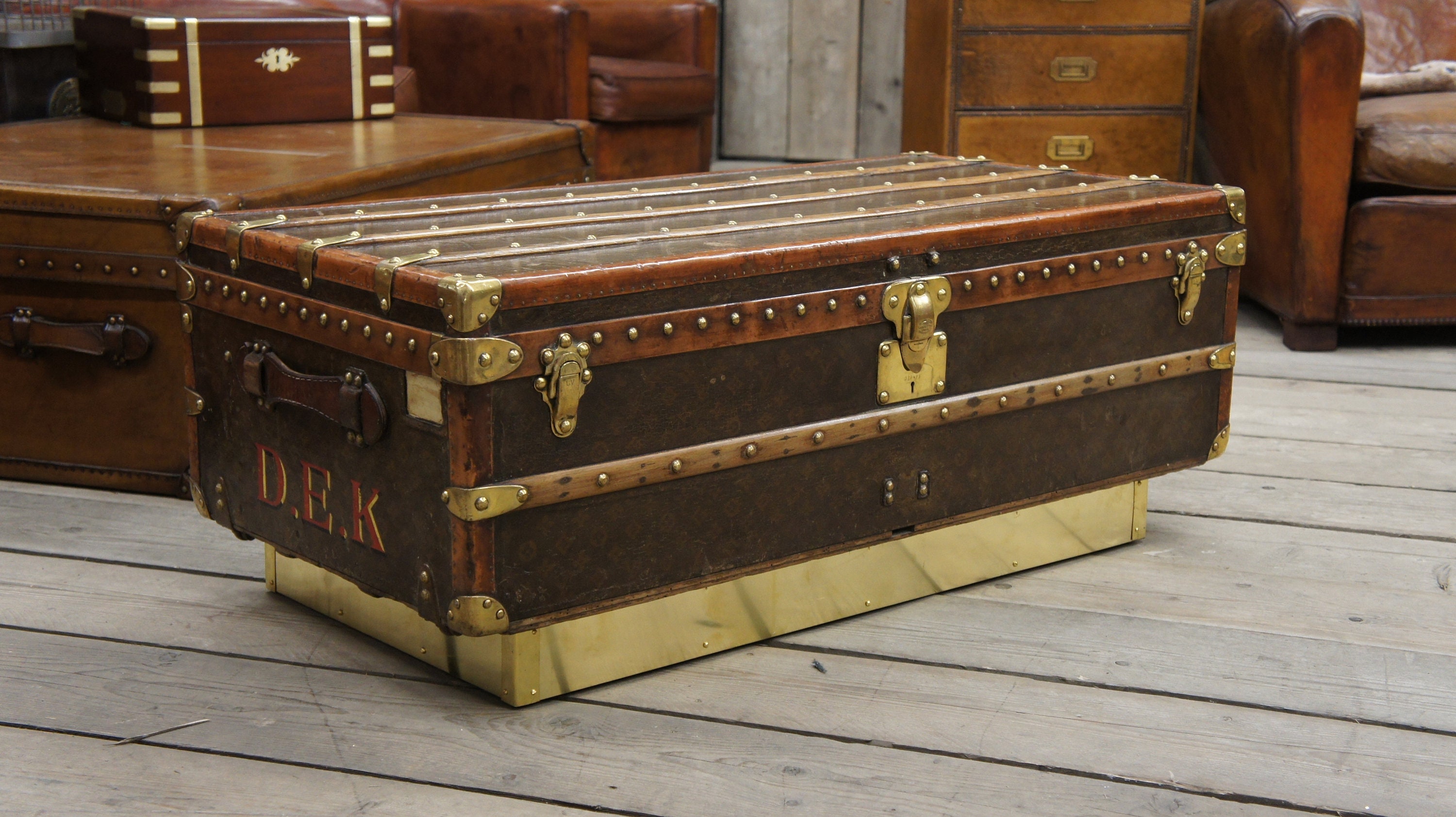 Louis Vuitton Steamer Cube Trunk Chest Antique Woven Monogram Vintage  Luggage