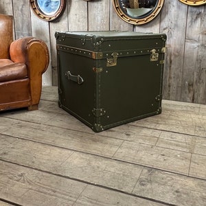Luxury Leather Olive Green End Table Trunk