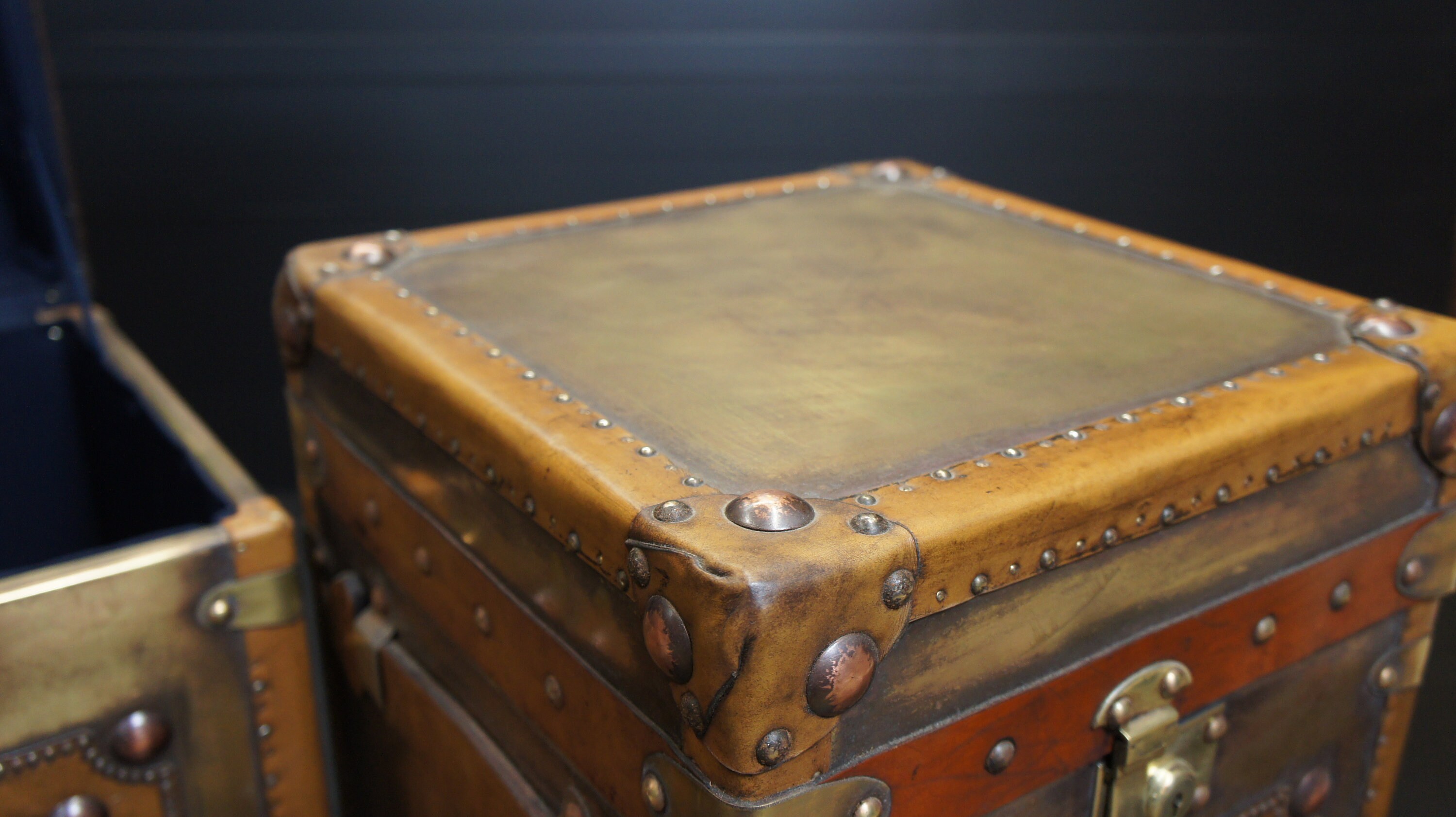Handmade English Aged Brass Metal Trunks With Antique Tan Etsy Canada