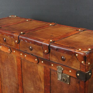 English Handmade Tan Leather Vintage Inspired Coffee Table Trunk image 6